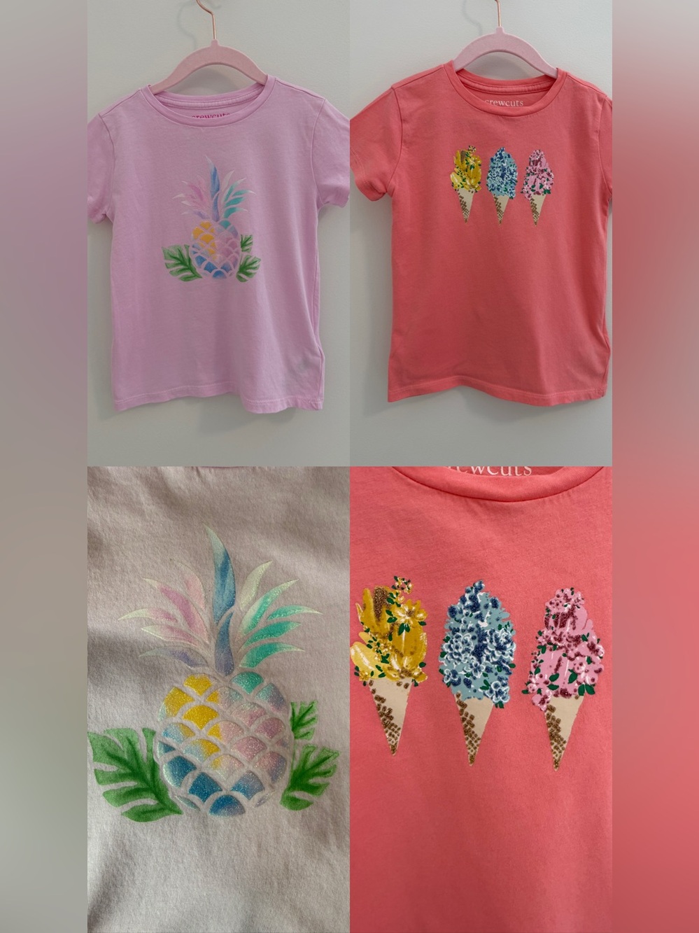 Crewcuts Girls Pink Pineapple & Coral Ice Cream Tee Graphic Set Size 5/6